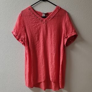 Christopher & Banks Coral Lace Trim Blouse
